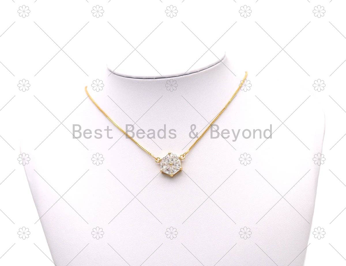 Big CZ Micro Pave Hexagon Pendant, Sku#LK569