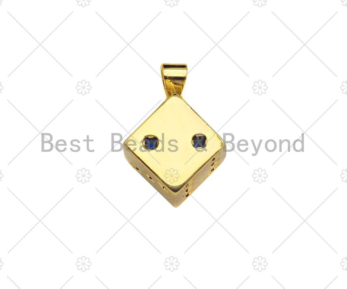 CZ Micro Pave Gold Dice Charm, Necklace Bracelet Charm Pendant,13x15mm,Sku#LK302