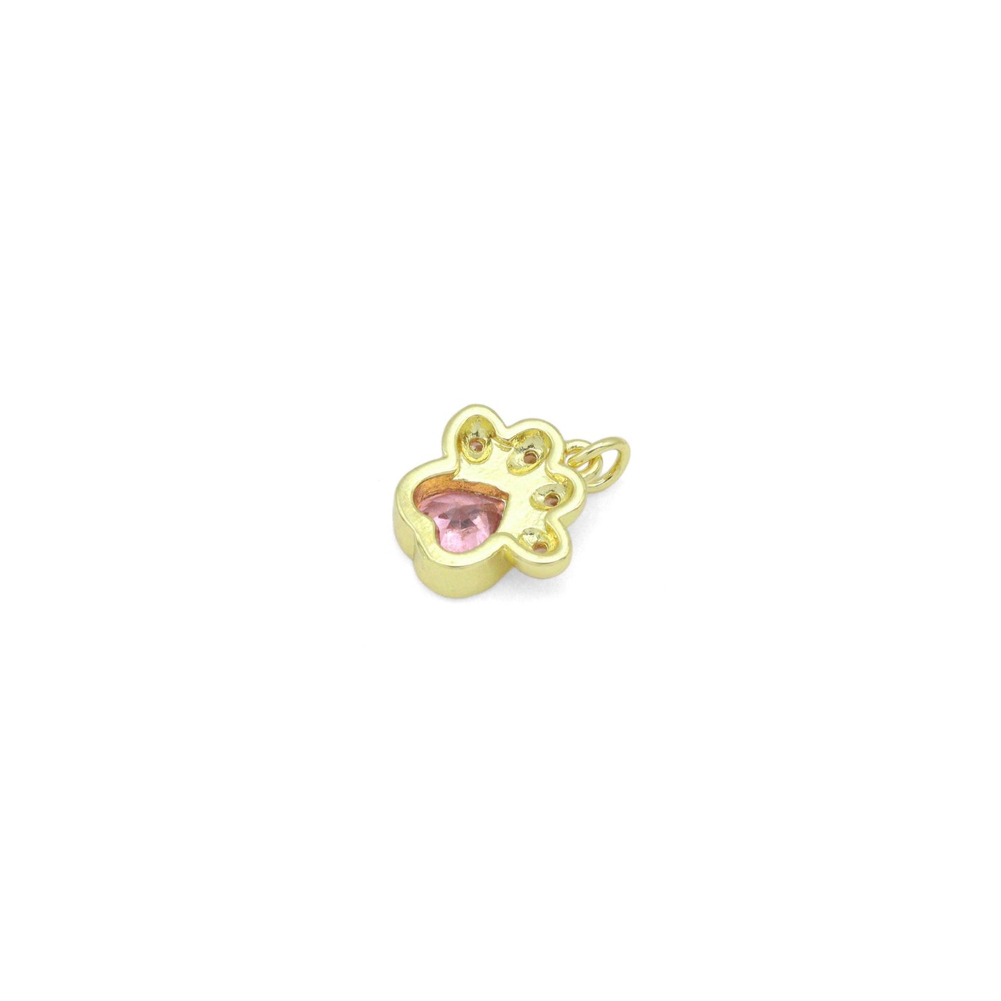 Clear Pink CZ Gold paw Charm Pendant, Sku#LK1080