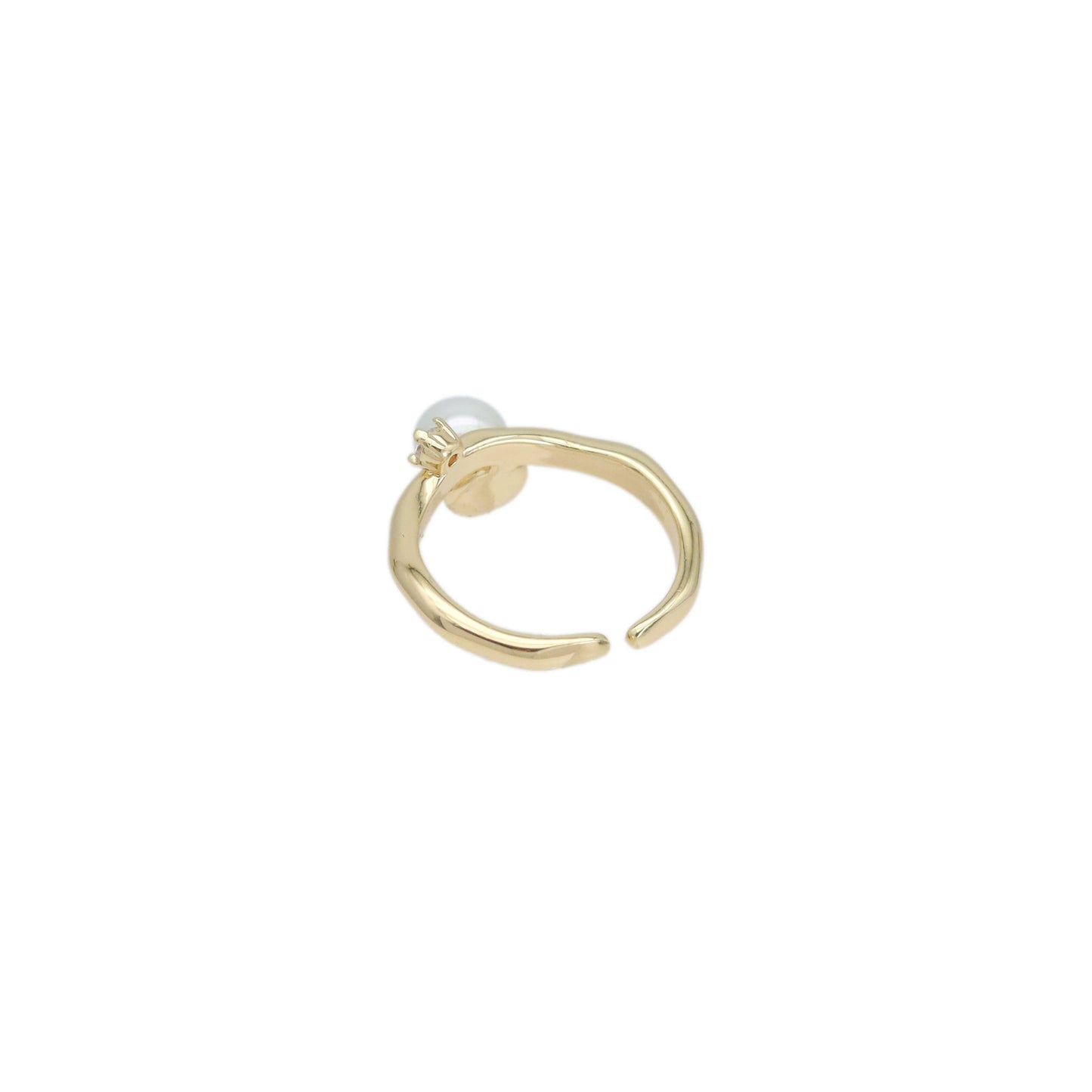 Gold Pearl Dot CZ Adjustable Ring, Sku#ZX212