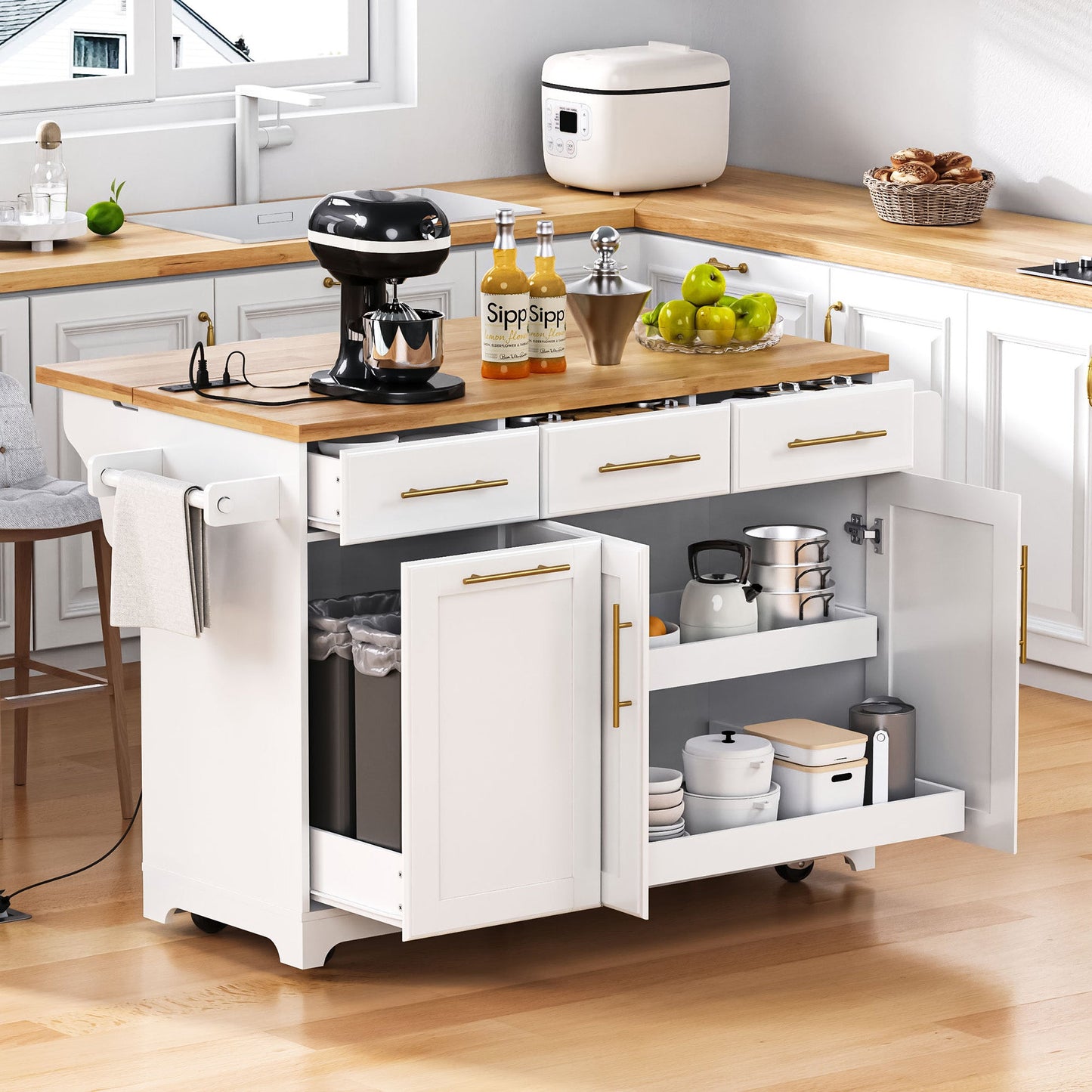 K&K 59.3" Kitchen Island with Storage