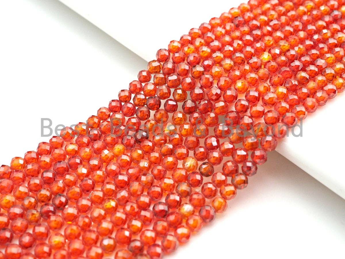 2mm/3mm/4mm High Quality Sparkly Cubic Zirconia Beads, Faceted Sparkly Orange Red Color beads, 15.5inch full strand, SKU#U917