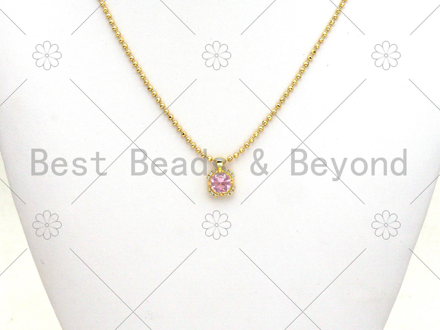 Pink CZ Micro Pave Cute Round Shape Pendant, 18K Gold Filled Round CZ Charm, Big CZ Pave Pendant, 11x15mm, Sku#LK372