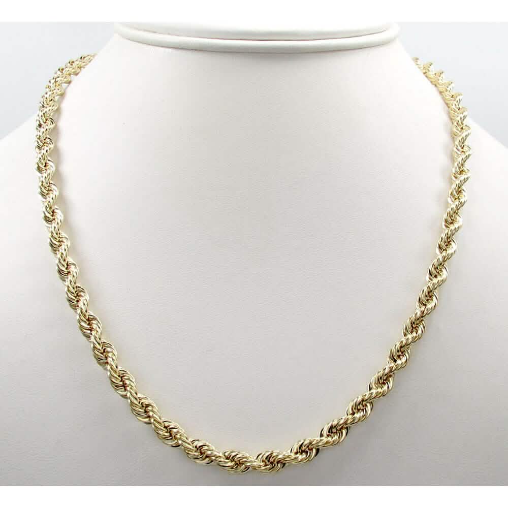 Chaîne en corde 14K 4mm en or jaune massif véritable