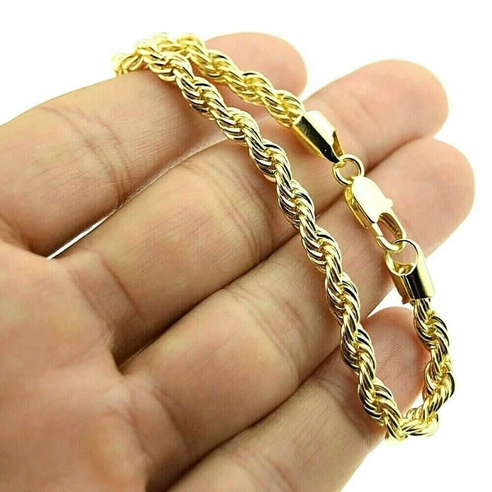 Chaîne en corde 14K 4mm en or jaune massif véritable