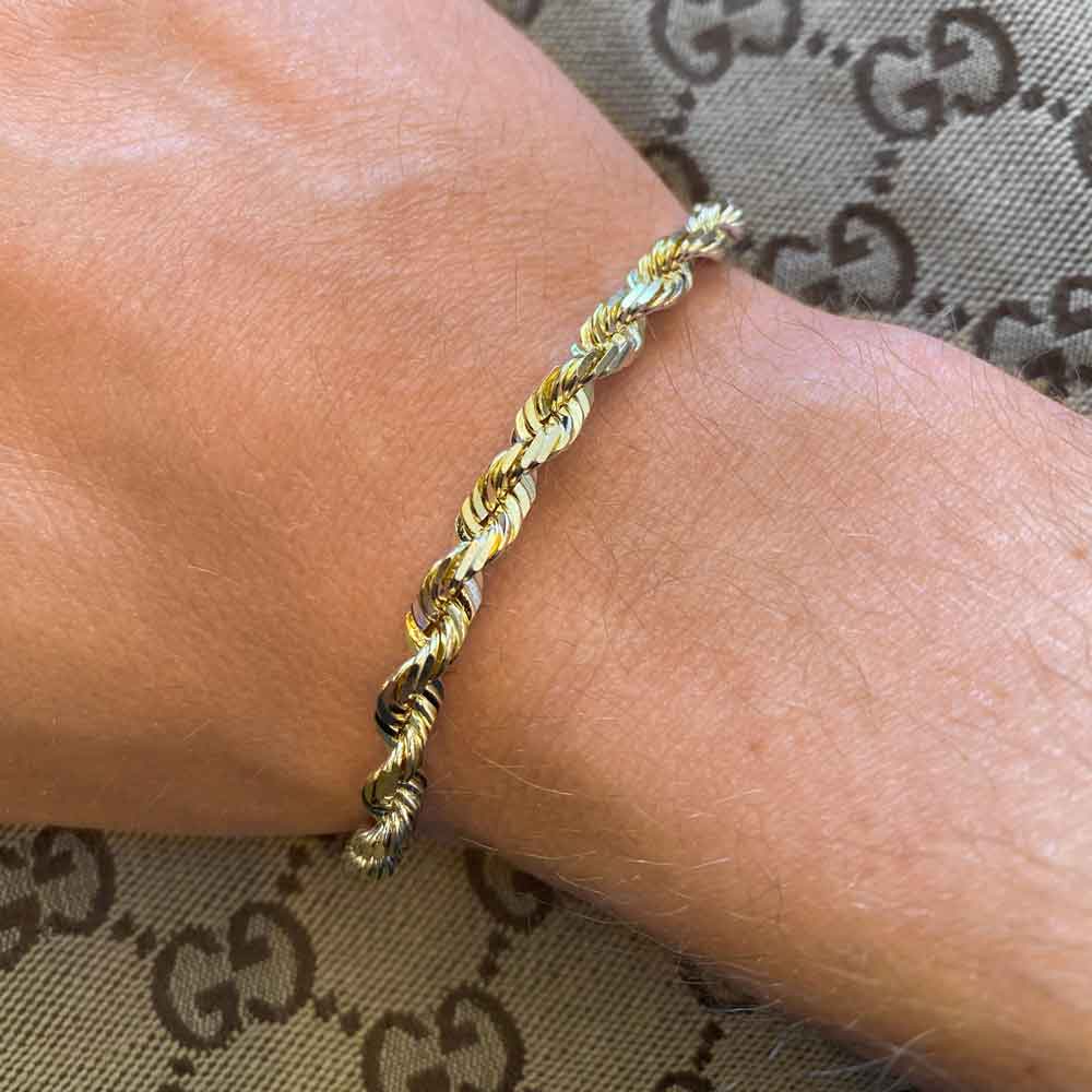 Chaîne en corde 14K 4mm en or jaune massif véritable