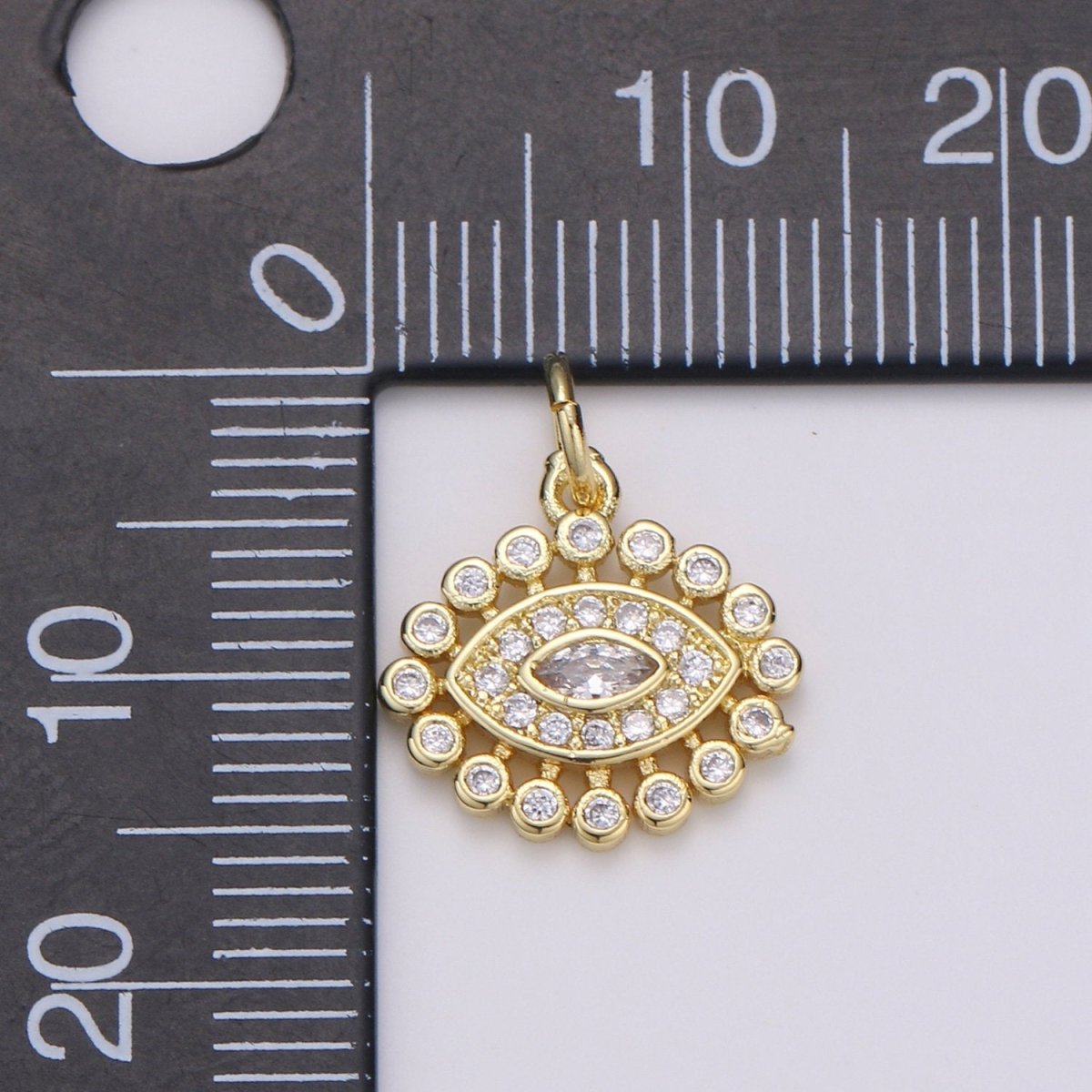 14K ClusterCubicEvil Eye Gold Filled Pendant, Micro Pave Evil Eye Charm, Clear Cubic Charms, CZGold Evil Eye Charm, Sun Burst Jewelry Supply D-223