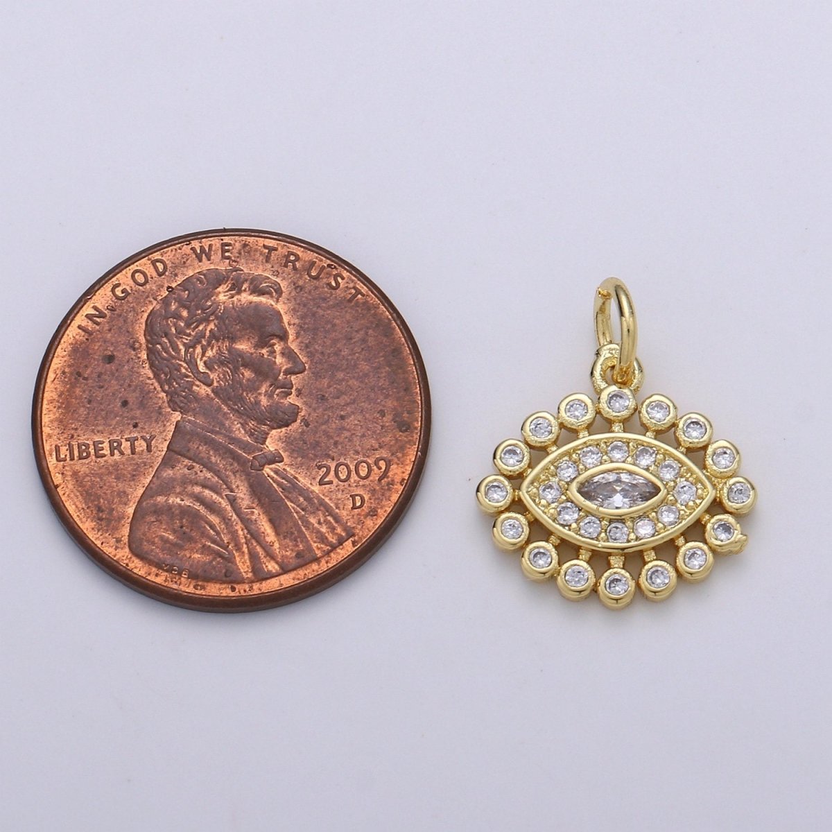14K ClusterCubicEvil Eye Gold Filled Pendant, Micro Pave Evil Eye Charm, Clear Cubic Charms, CZGold Evil Eye Charm, Sun Burst Jewelry Supply D-223