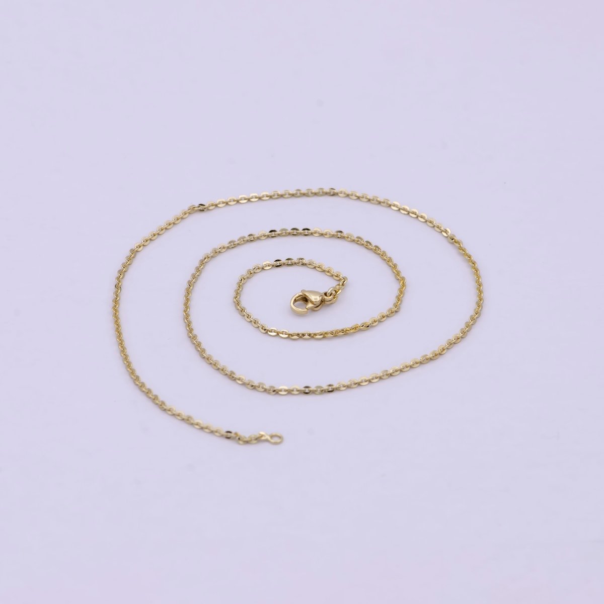 14K Gold Cable Rolo Chain, Dainty 1.5mm Cable Chain Width, 17.5 Inch Layering Finished Chain with Lobster Clasps | WA-617 Clearance Pricing
