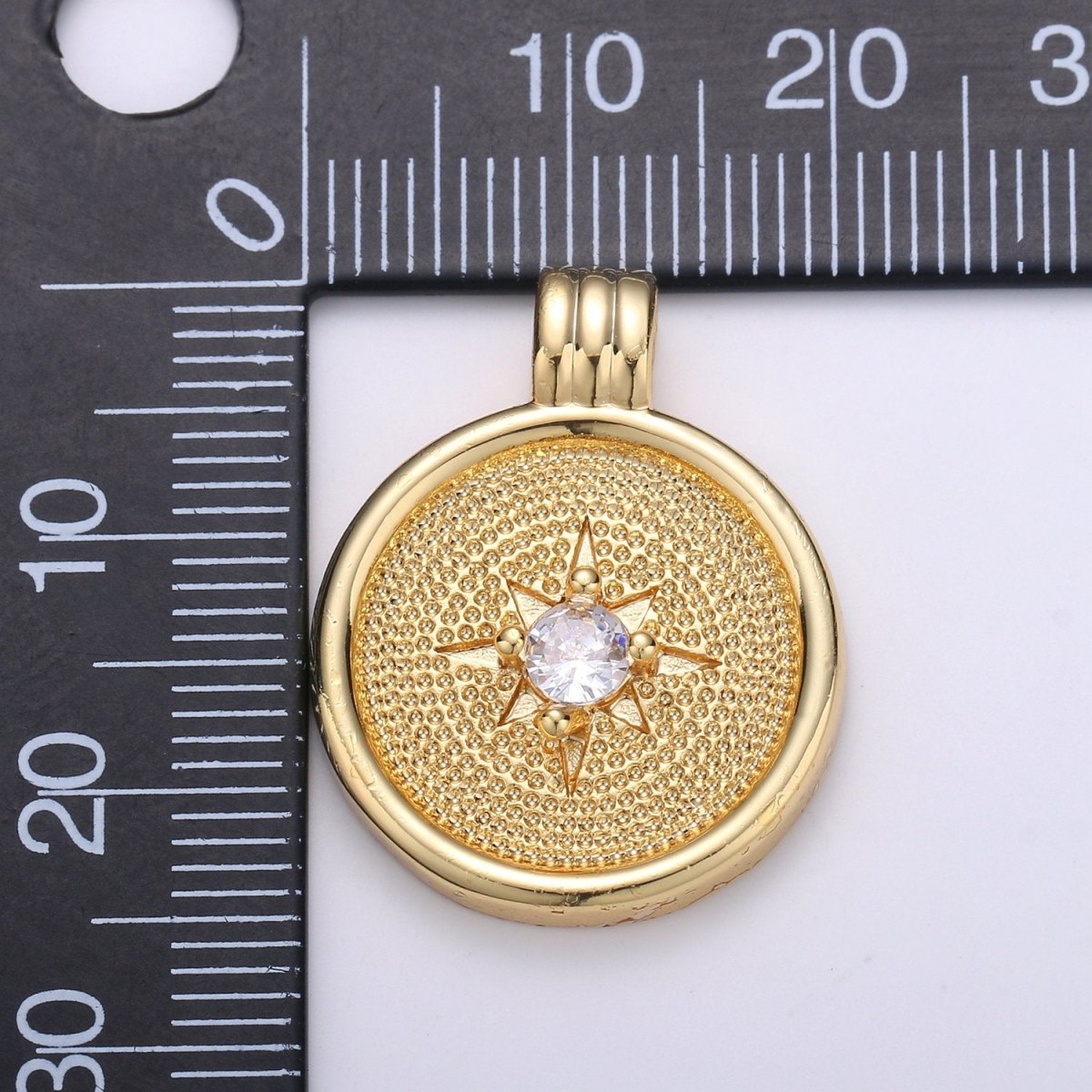 14k Gold Dainty CZ Charm, Gold Compass Pendant, Celestial North Star Charm, Pounded Charms, Nautical Charms Bracelet Earring Necklace I-678