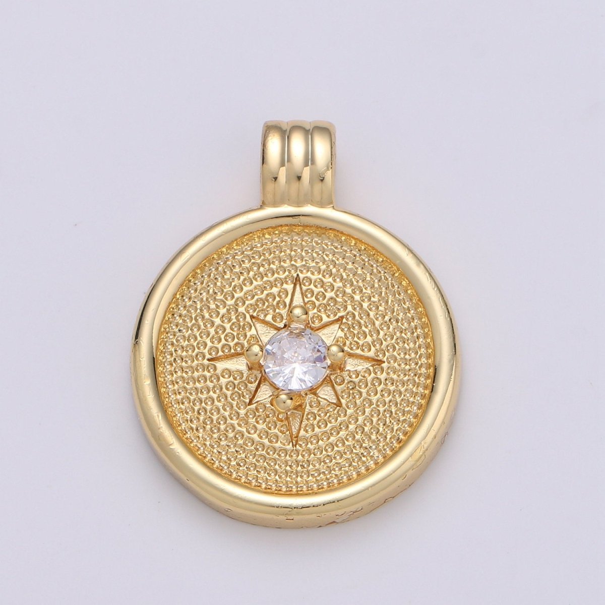 14k Gold Dainty CZ Charm, Gold Compass Pendant, Celestial North Star Charm, Pounded Charms, Nautical Charms Bracelet Earring Necklace I-678