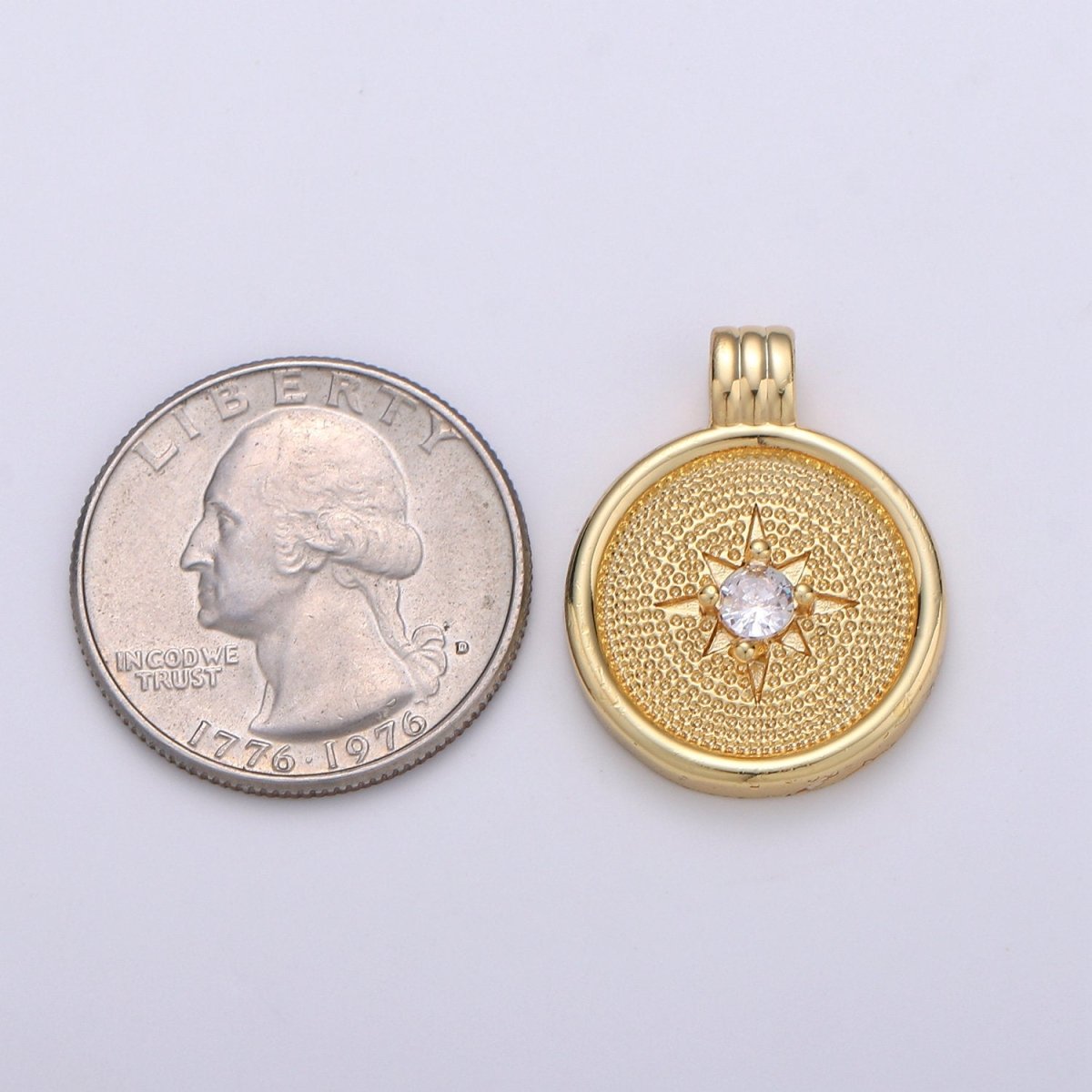 14k Gold Dainty CZ Charm, Gold Compass Pendant, Celestial North Star Charm, Pounded Charms, Nautical Charms Bracelet Earring Necklace I-678