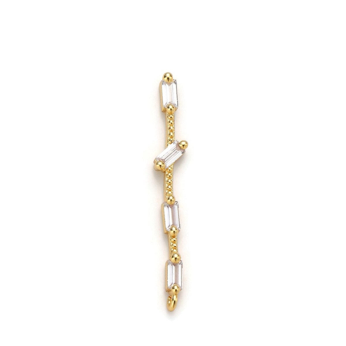 14K Gold Filled 25mm Multiple Clear Baguette Dotted Linear Charm in Gold & Silver | K460 K461