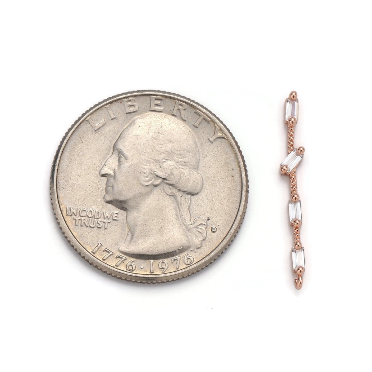 14K Gold Filled 25mm Multiple Clear Baguette Dotted Linear Charm in Gold & Silver | K460 K461