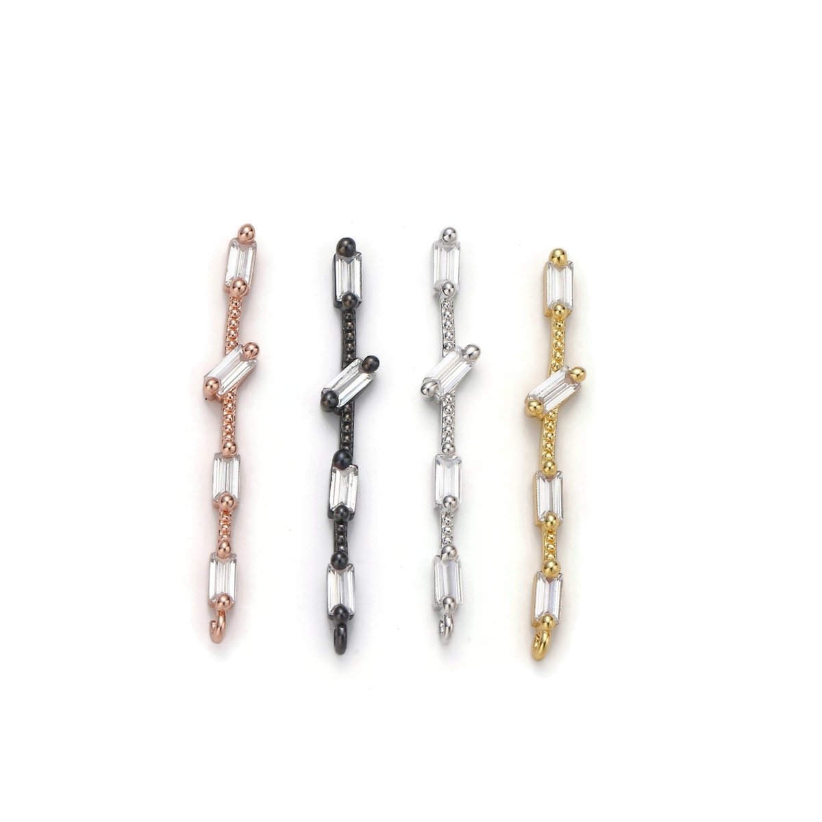 14K Gold Filled 25mm Multiple Clear Baguette Dotted Linear Charm in Gold & Silver | K460 K461