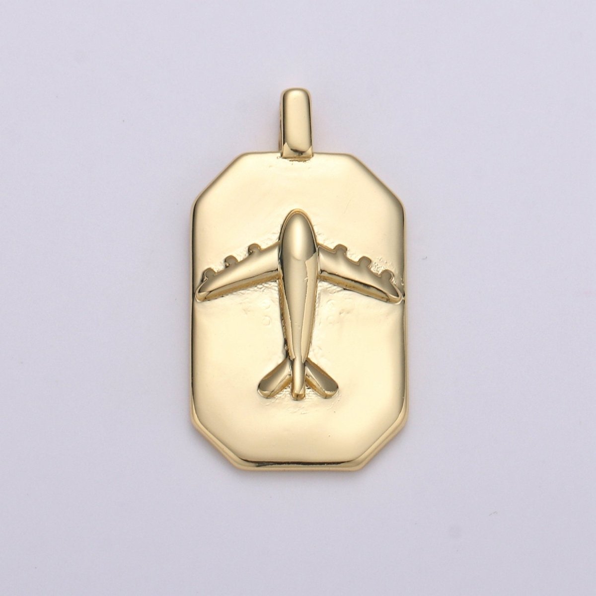14K Gold Filled Airplane Charm- Rectangle Medallion Airplane Pendant - Dainty Charm - for Necklace Bracelet Earring Component J-035