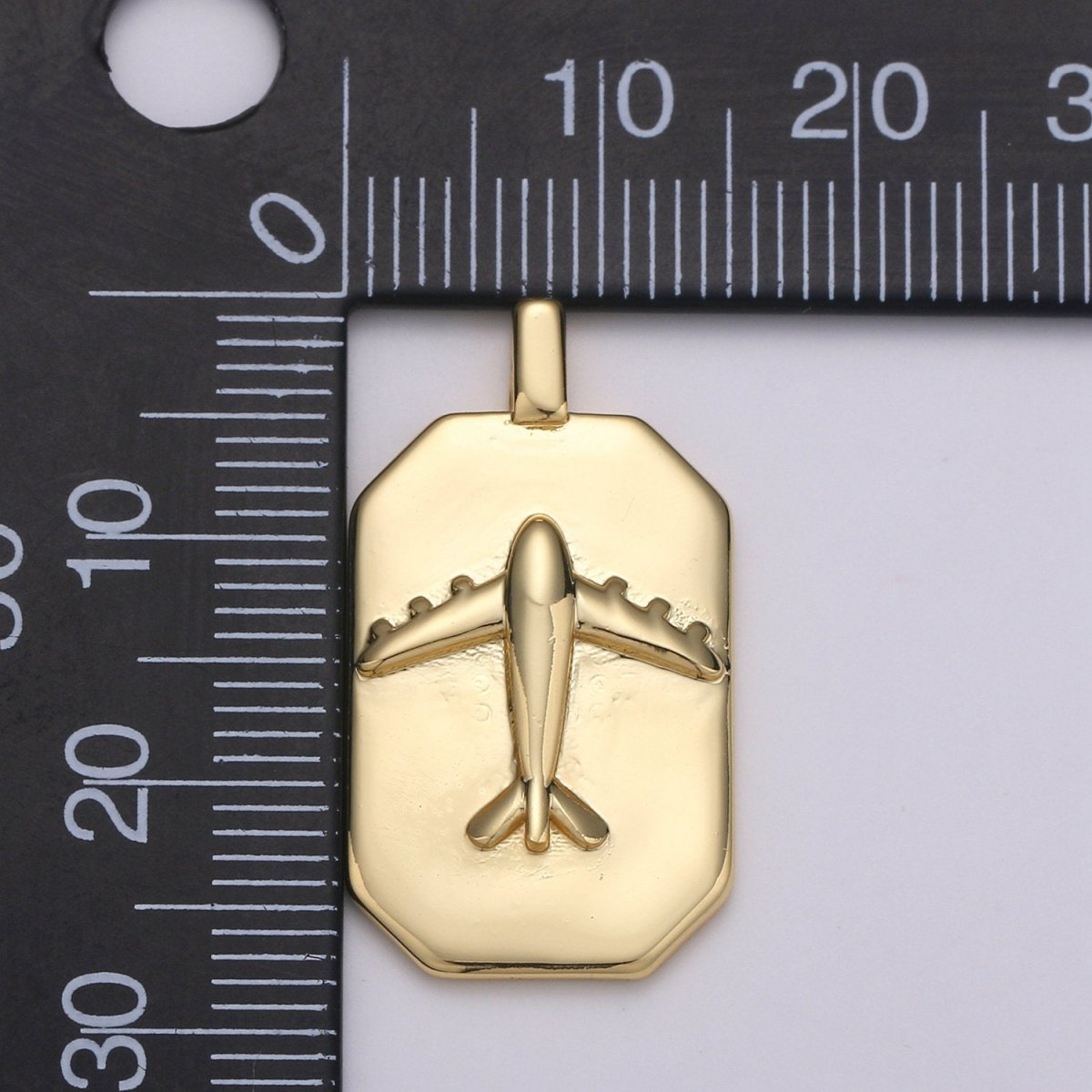 14K Gold Filled Airplane Charm- Rectangle Medallion Airplane Pendant - Dainty Charm - for Necklace Bracelet Earring Component J-035