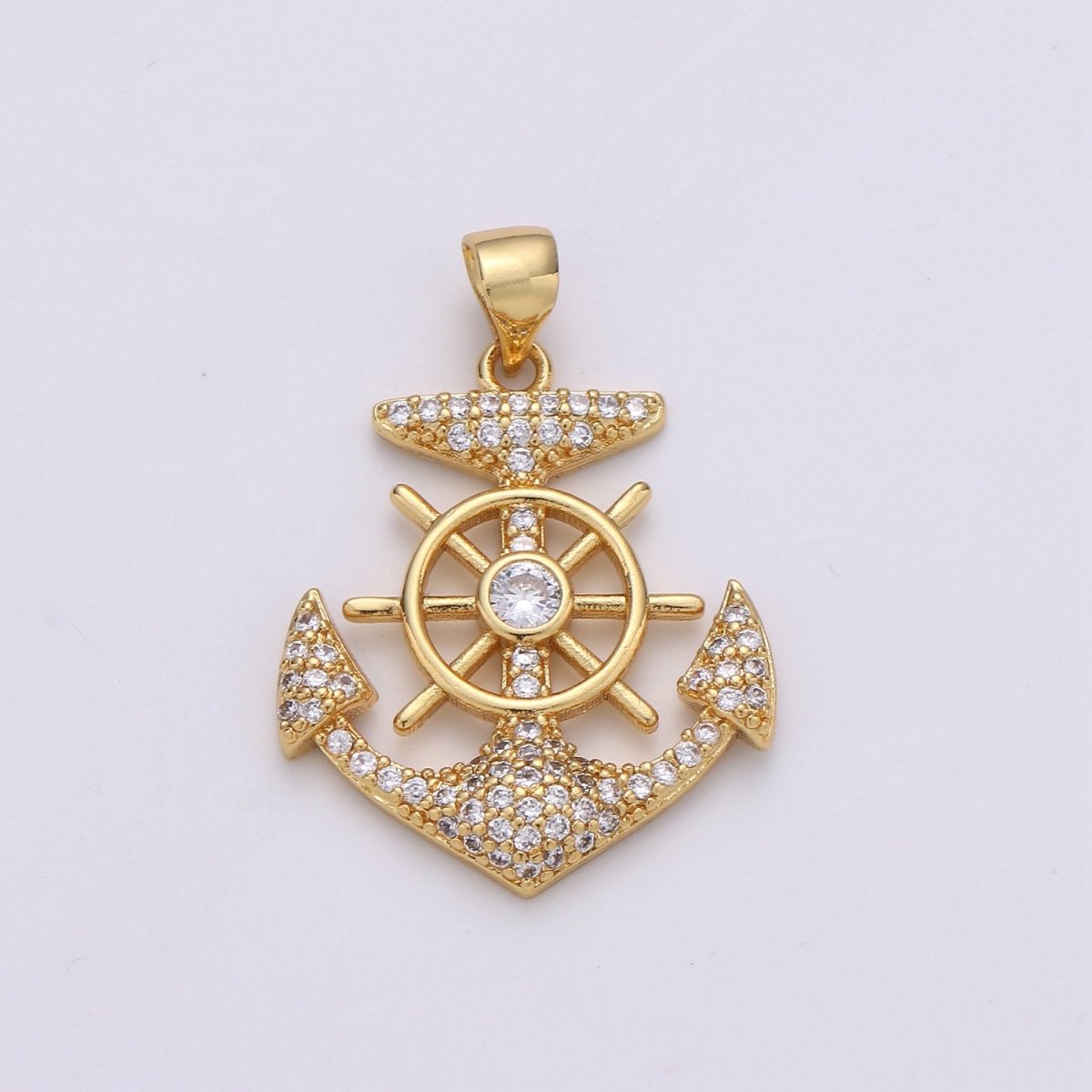 14K Gold Filled Anchor Pendant Craft Supplies For Necklace Bracelet Jewelry Making Micro Pave Sailor Charm J-001