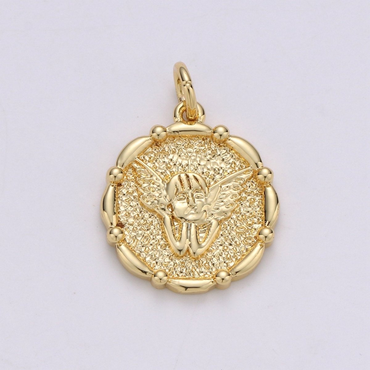 14k Gold Filled Angel Pendant Charm, Cherub Pendant Charm, Gold Filled Medallion Charm Round Disc Coin Charm For DIY Jewelry, D-676