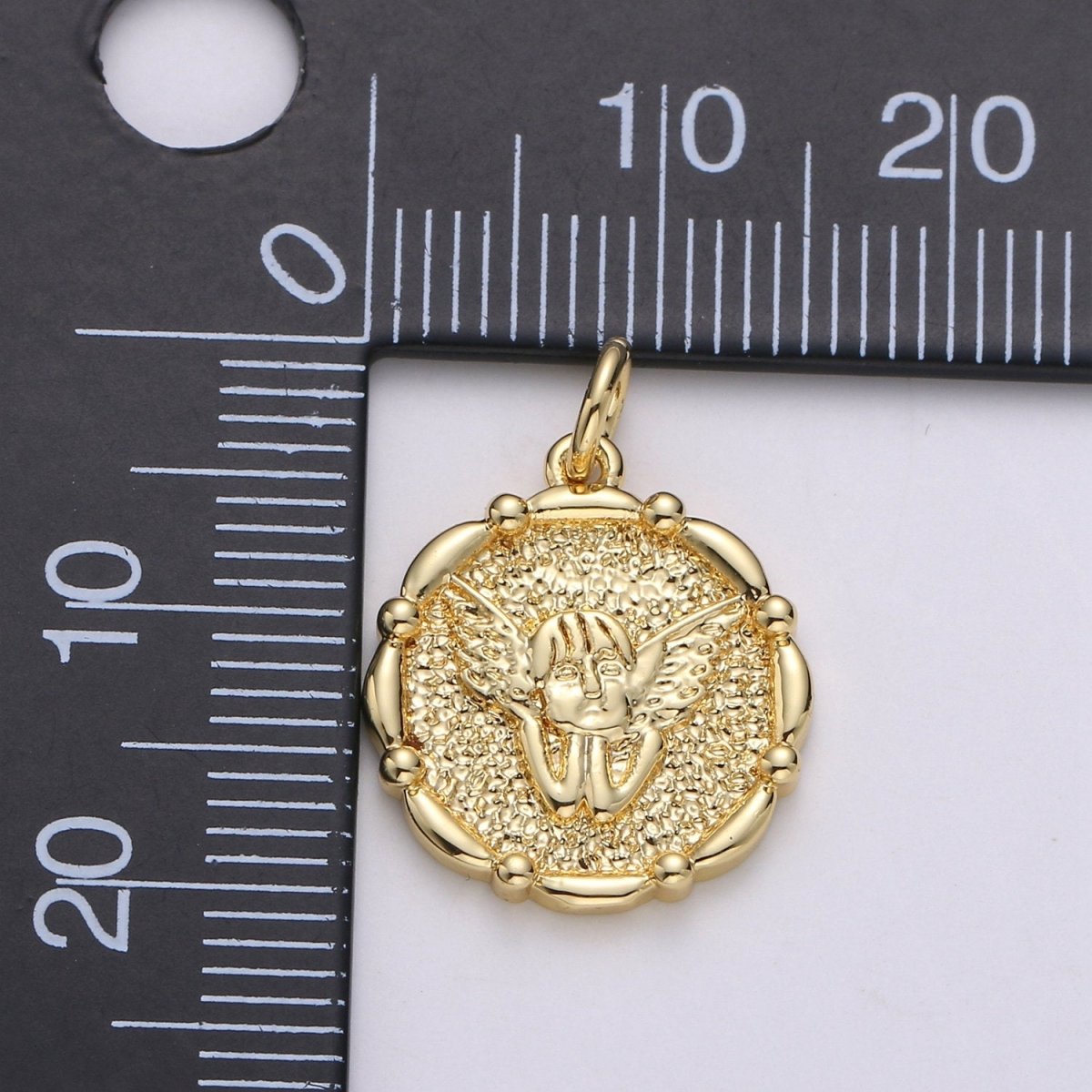 14k Gold Filled Angel Pendant Charm, Cherub Pendant Charm, Gold Filled Medallion Charm Round Disc Coin Charm For DIY Jewelry, D-676