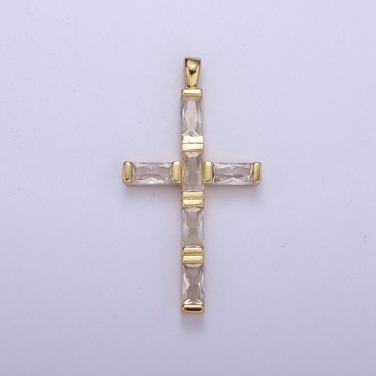 14k Gold Filled Baguette Cross Pendant Cz Charm H-363