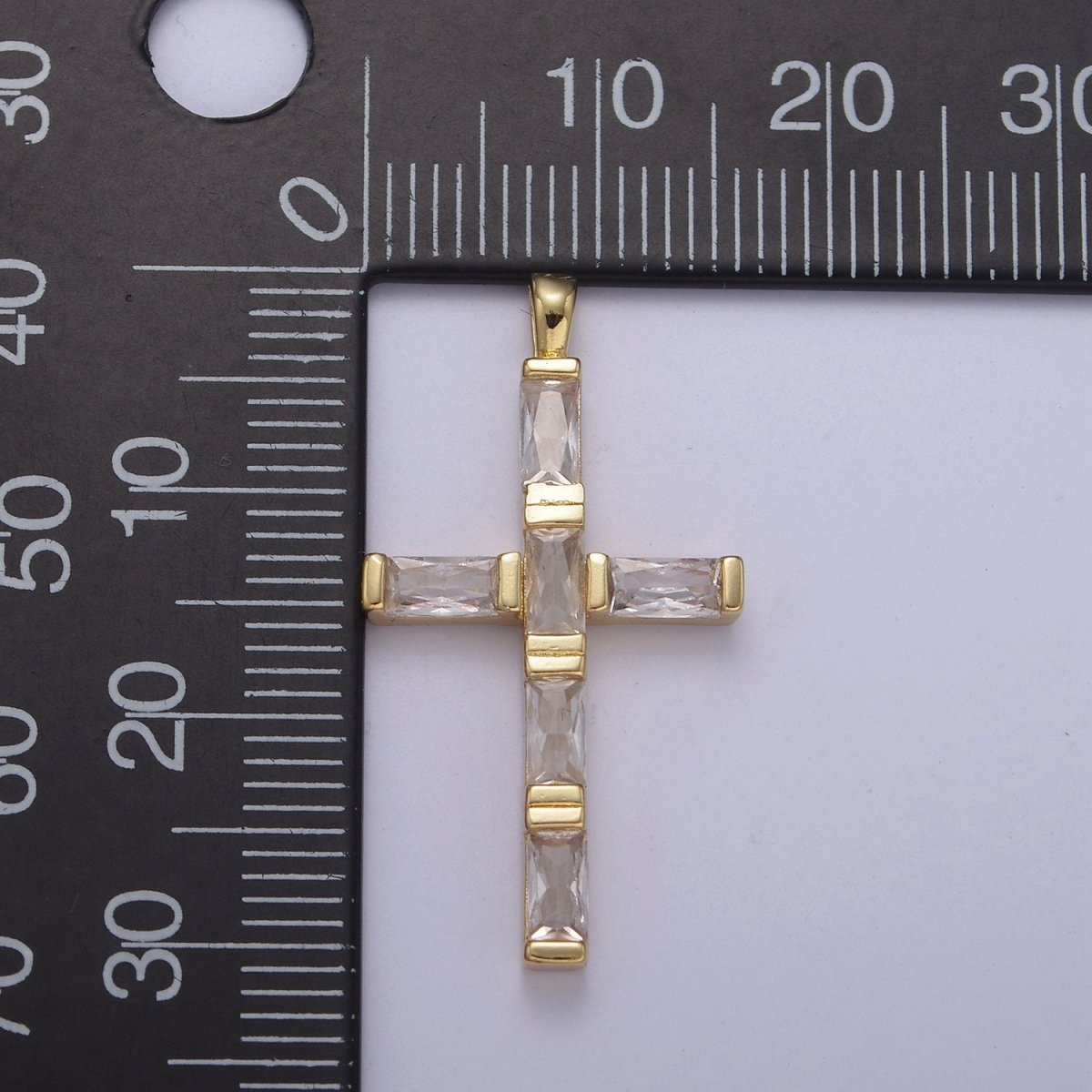 14k Gold Filled Baguette Cross Pendant Cz Charm H-363
