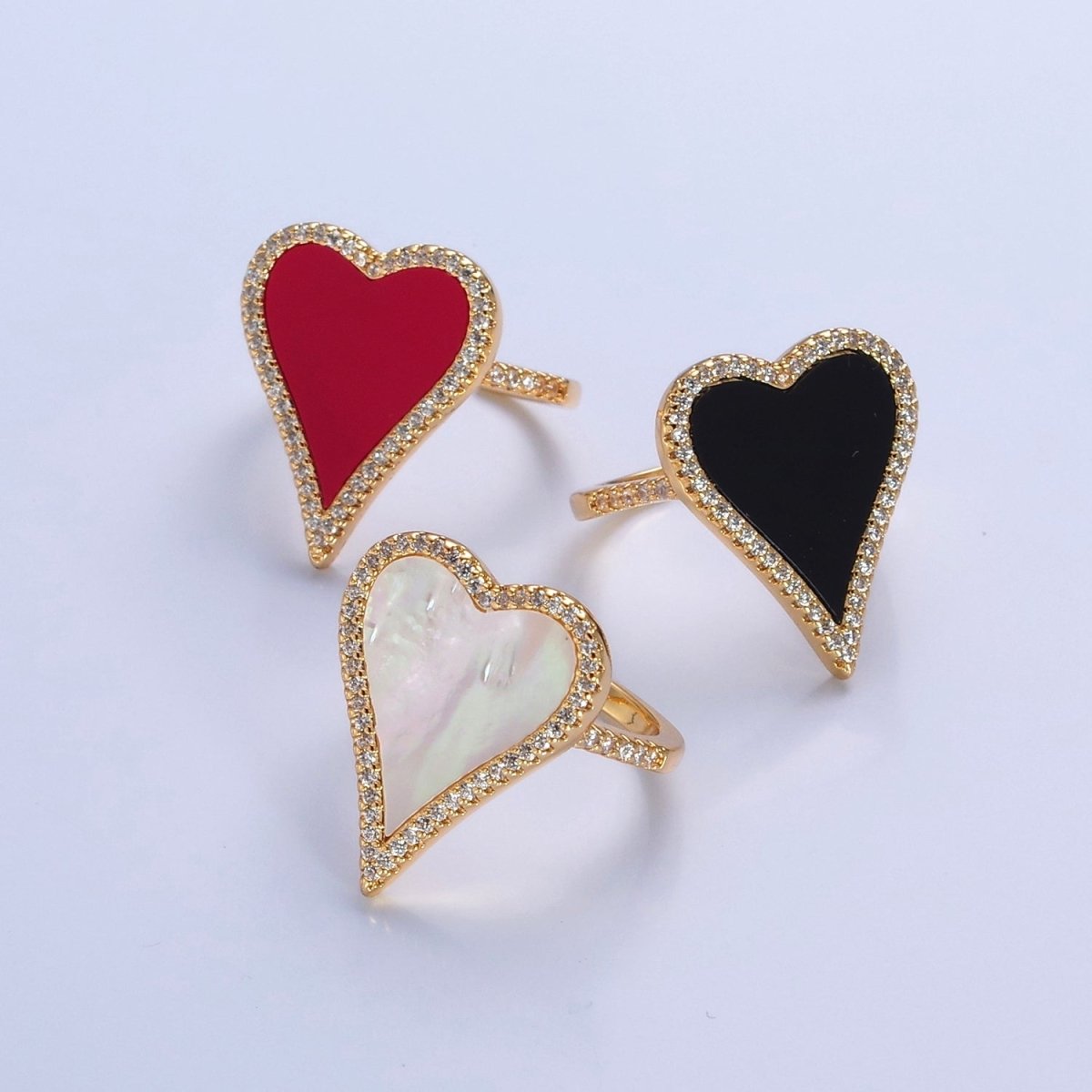 14K Gold Filled Black White Heart Ring, Dainty Gold Love Ring, Waterproof Friendship Ring, Pearl Heart Ring O-2198 O-2199