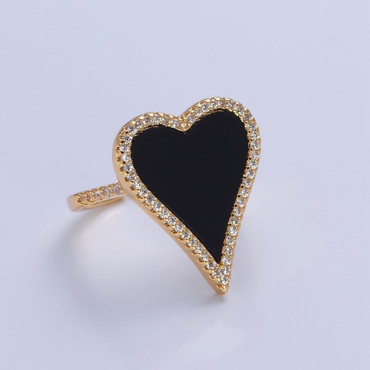 14K Gold Filled Black White Heart Ring, Dainty Gold Love Ring, Waterproof Friendship Ring, Pearl Heart Ring O-2198 O-2199