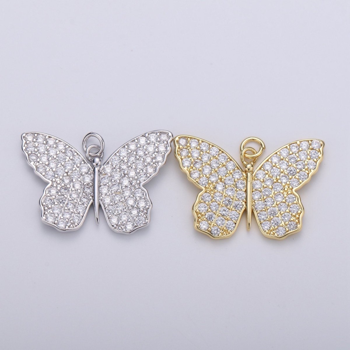 14K Gold Filled Butterfly Charm CZ Micro Pave, Butterfly Pendant, Butterfly Bracelet, Cubic Zirconia Charm Silver Mariposa Charm, D-387 D-388