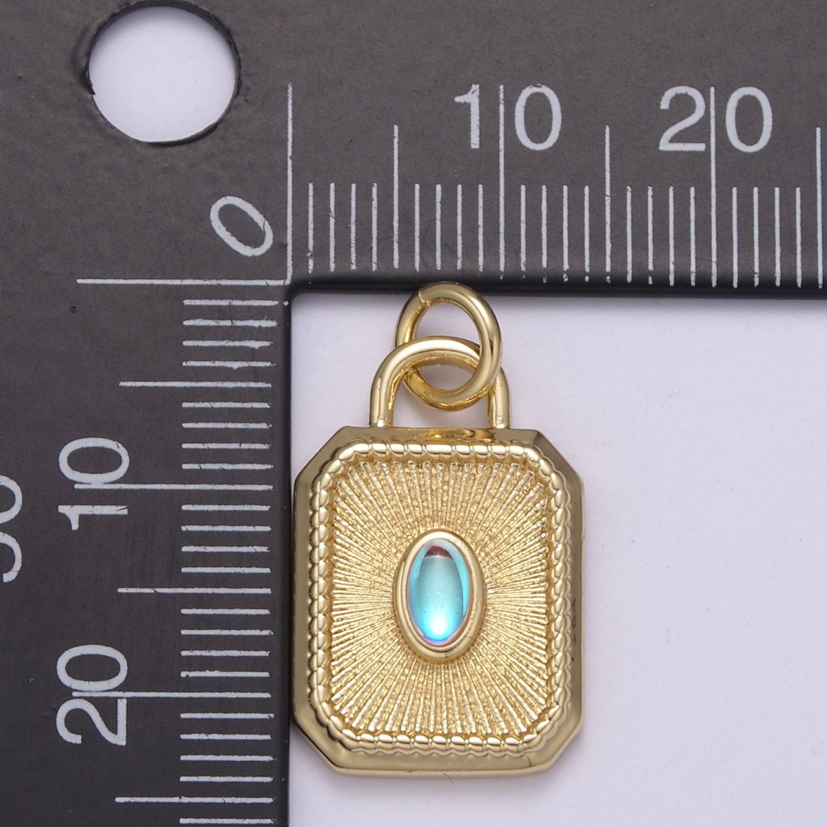 14k Gold filled Charm Geometric Tag Tile rectangle charm w/ Moonstone Medallion pendant, Necklace supply, Jewelry makings N-209 N-210
