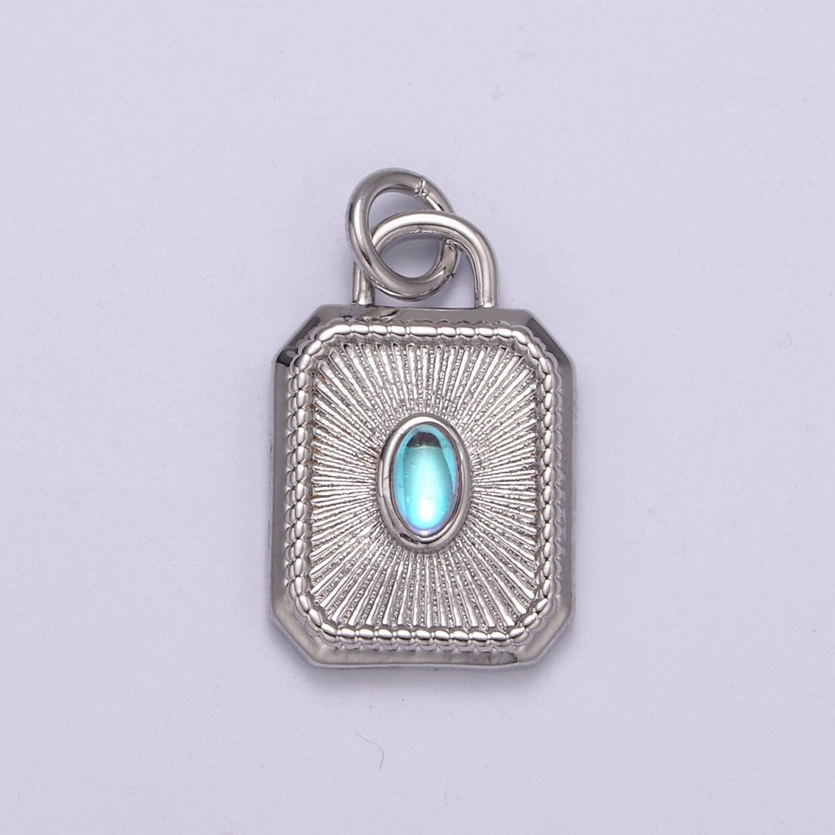 14k Gold filled Charm Geometric Tag Tile rectangle charm w/ Moonstone Medallion pendant, Necklace supply, Jewelry makings N-209 N-210