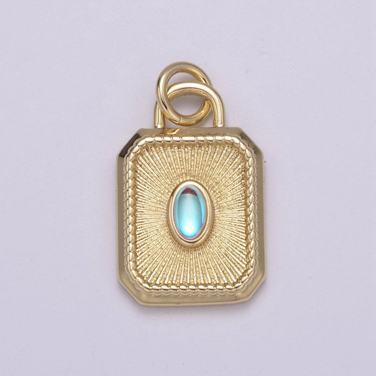 14k Gold filled Charm Geometric Tag Tile rectangle charm w/ Moonstone Medallion pendant, Necklace supply, Jewelry makings N-209 N-210