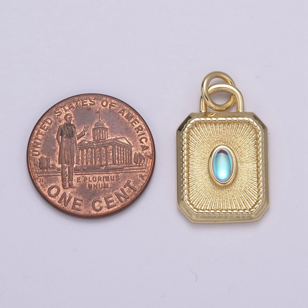 14k Gold filled Charm Geometric Tag Tile rectangle charm w/ Moonstone Medallion pendant, Necklace supply, Jewelry makings N-209 N-210