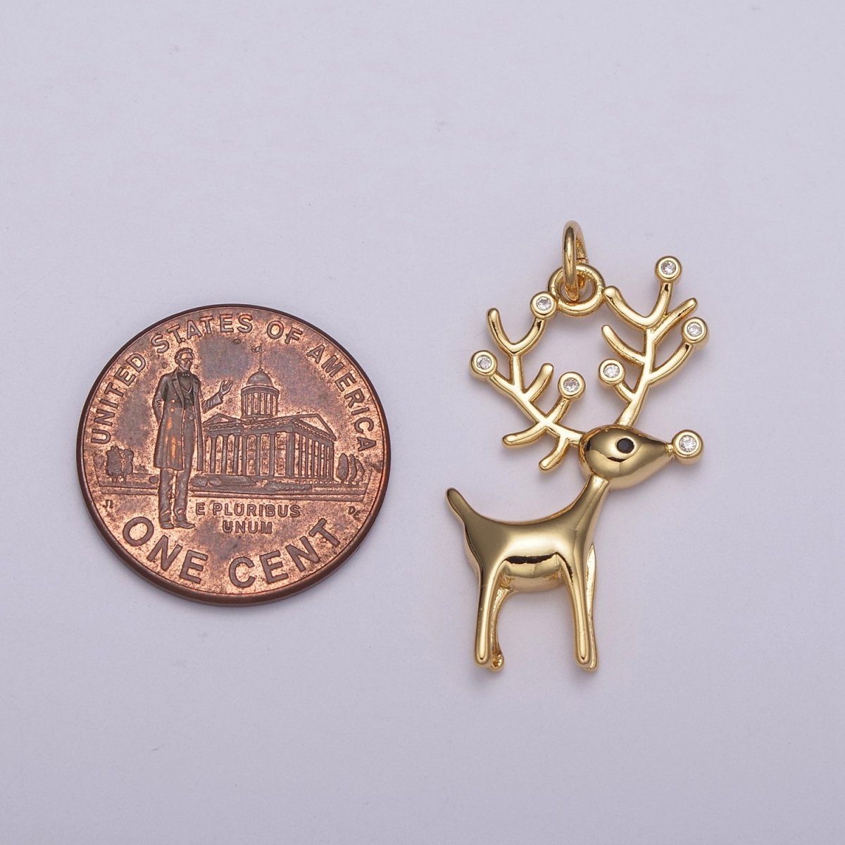 14K Gold Filled Christmas Reindeer Clear CZ Horn Charm N-236