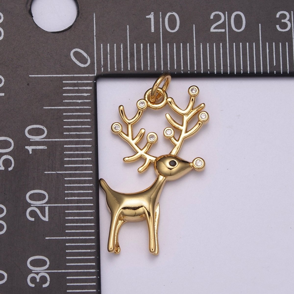 14K Gold Filled Christmas Reindeer Clear CZ Horn Charm N-236