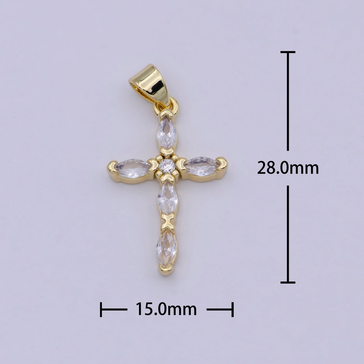 14K Gold Filled Clear Crystal Cubic Zirconia Cross Pendant Charm for Necklace N-586