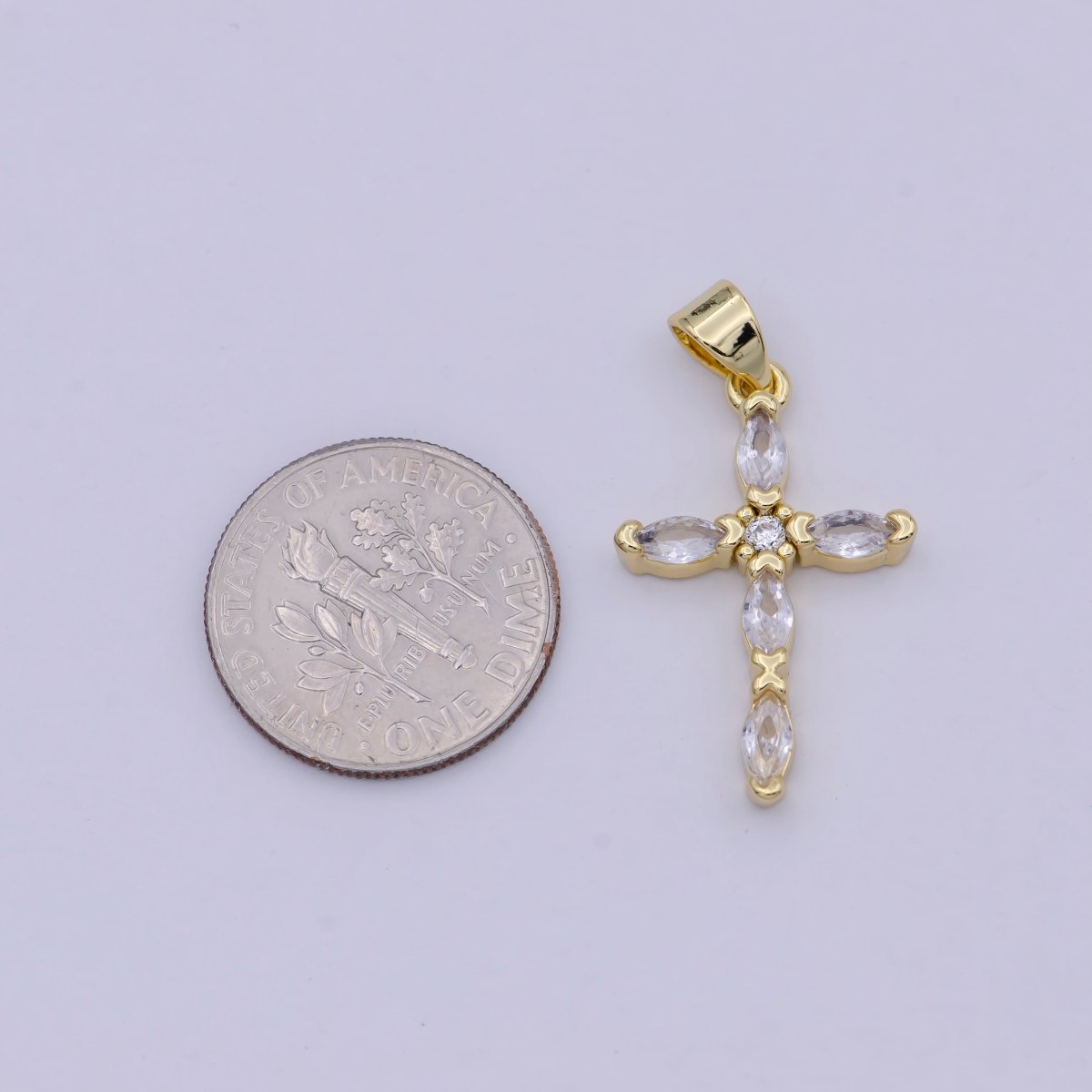 14K Gold Filled Clear Crystal Cubic Zirconia Cross Pendant Charm for Necklace N-586