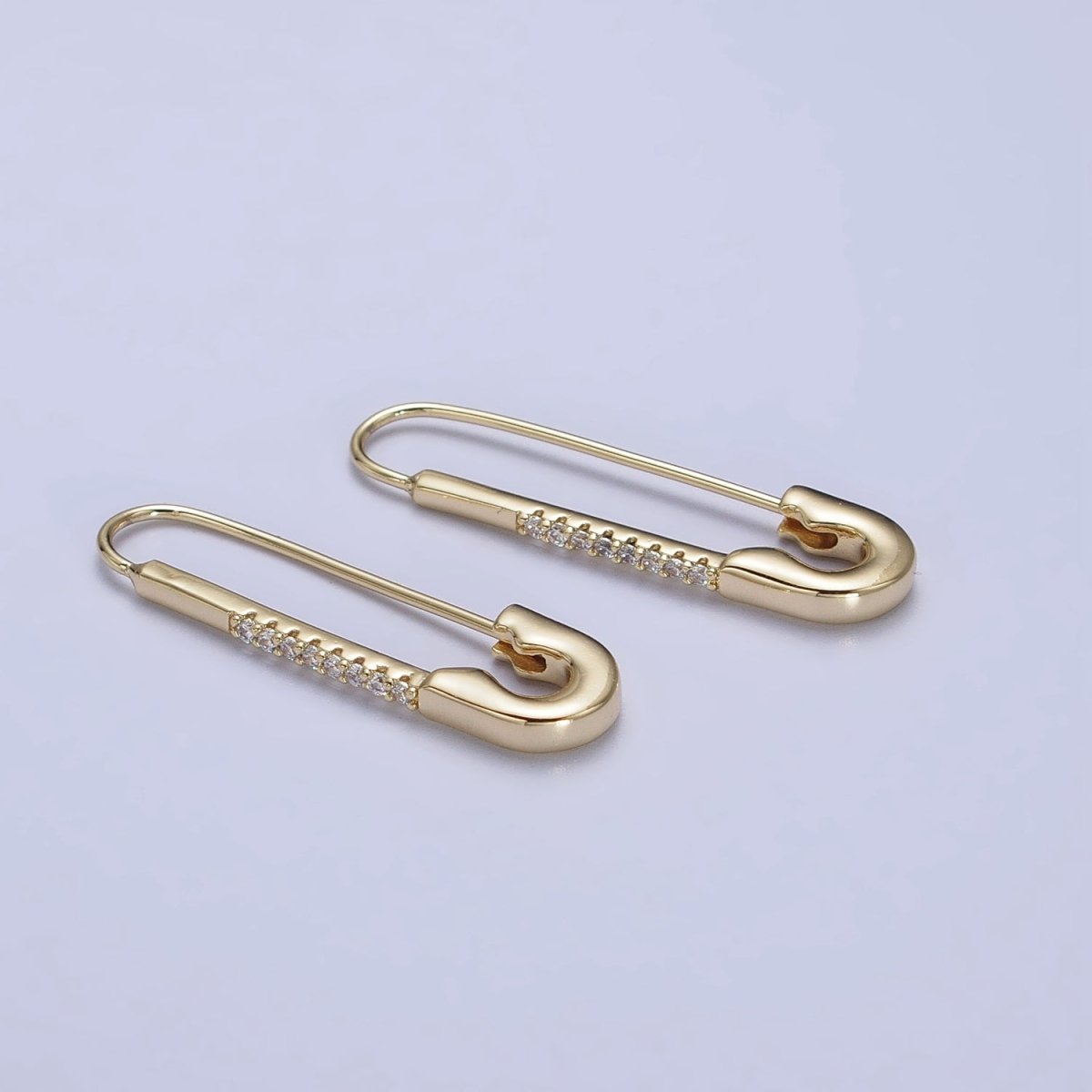 14K Gold Filled Clear Micro Paved CZ Minimalist Safety Pink Drop Earrings | AB426