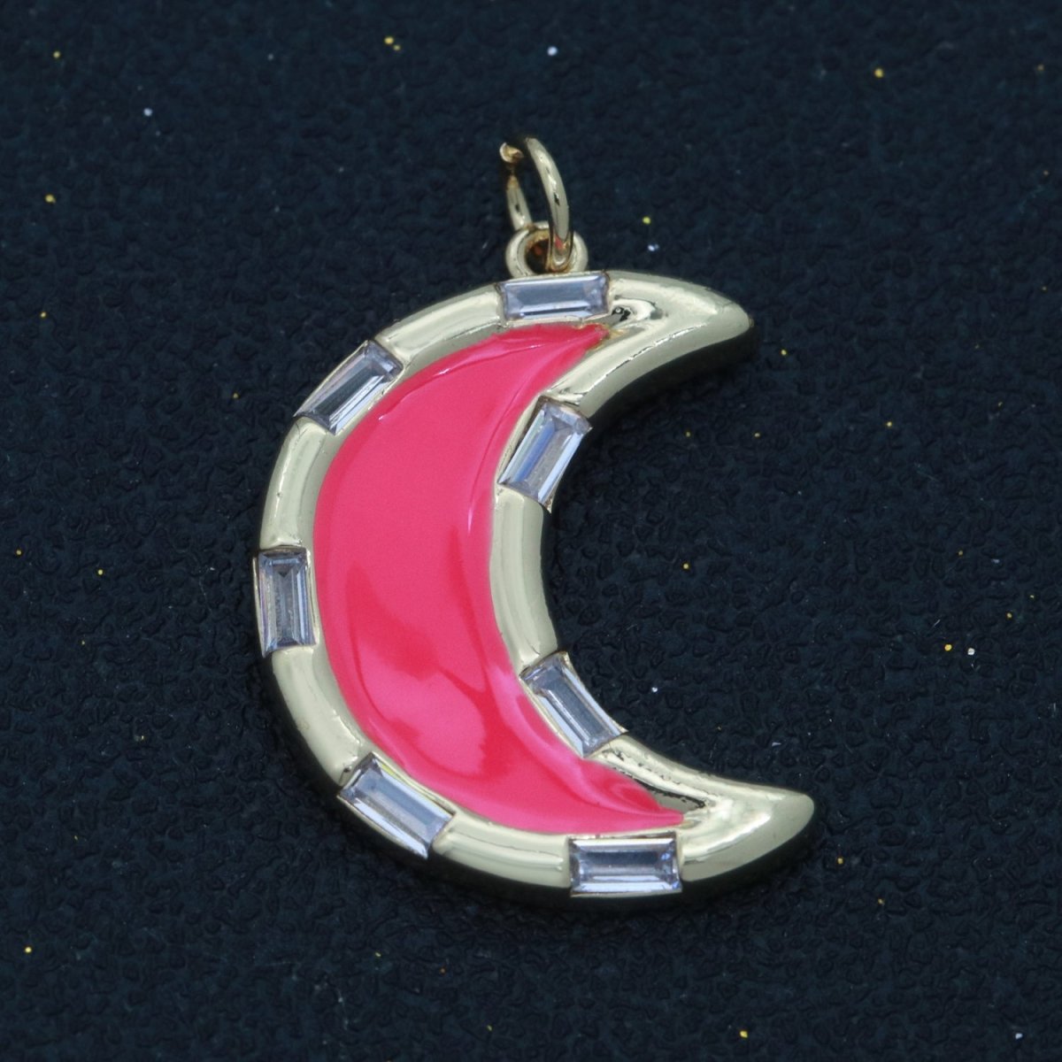 14k Gold Filled Crescent Moon Charm CZ Micro Pave, Enamel Moon Pendant, Celestial Jewelry Cubic Zirconia Charm Bracelet Necklace Earring M-627 - M-636