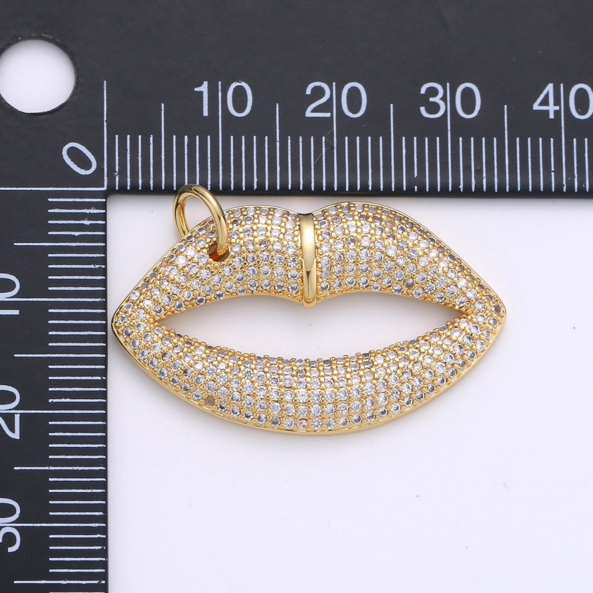 14k Gold Filled CZ Micro Pave Lip Pendant for Statement Necklace Jewelry Supply 35x23mm D-093
