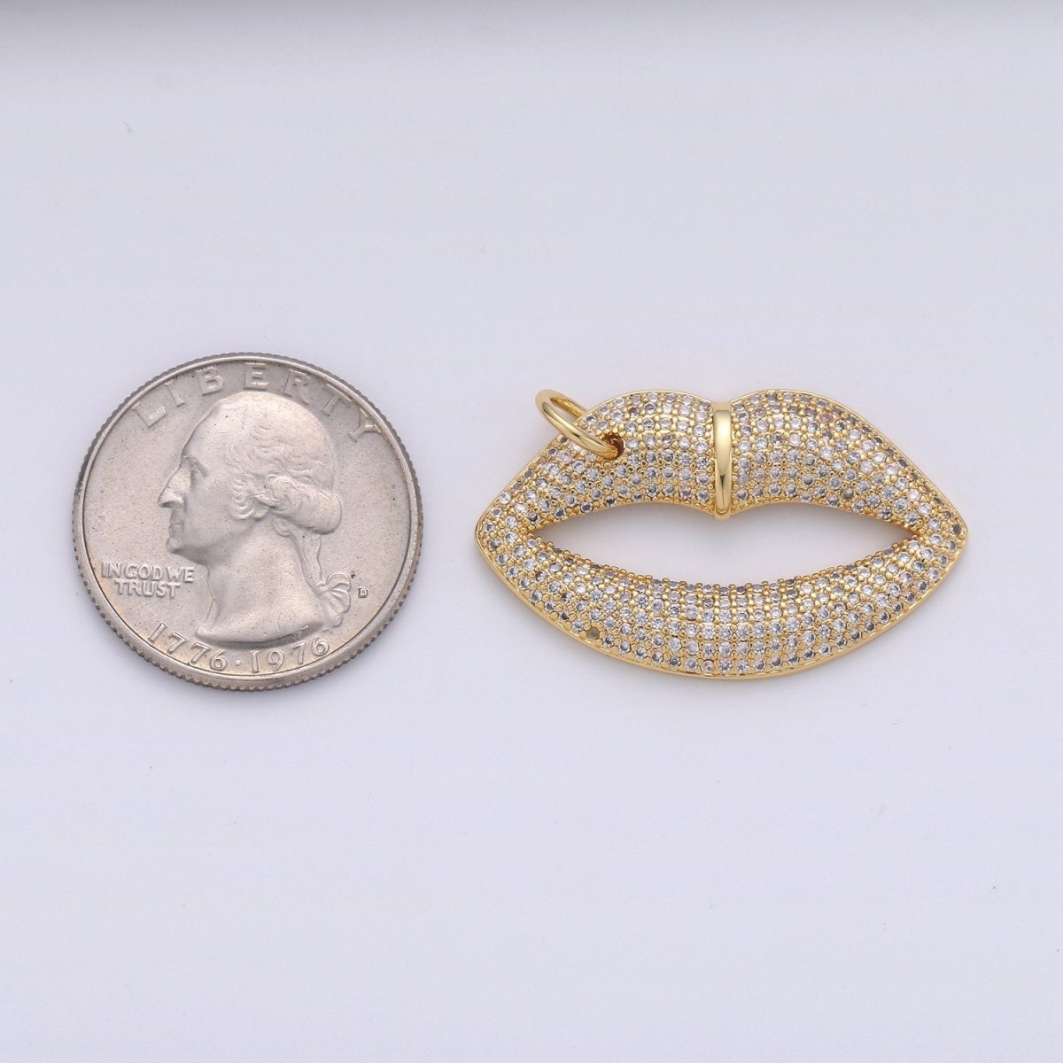 14k Gold Filled CZ Micro Pave Lip Pendant for Statement Necklace Jewelry Supply 35x23mm D-093