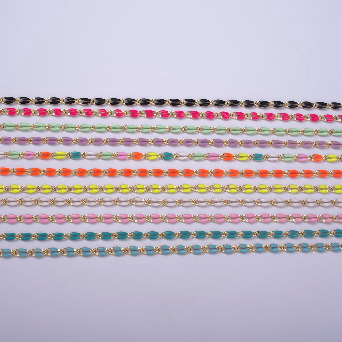 14k Gold Filled 3mm Dainty Oval Cable Link Chain Neon Enamel Chain by Yard, Unfinished Chain For Jewelry Supply | ROLL-598 to ROLL-608 ROLL-1075 ROLL-1405