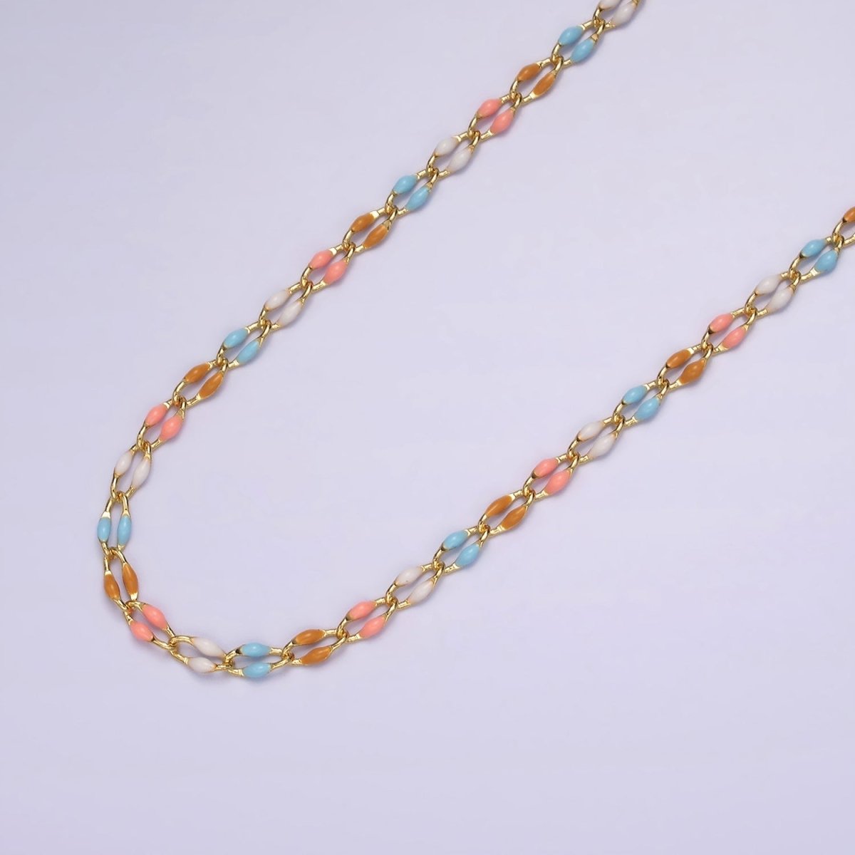 14k Gold Filled 3mm Dainty Oval Cable Link Chain Neon Enamel Chain by Yard, Unfinished Chain For Jewelry Supply | ROLL-598 to ROLL-608 ROLL-1075 ROLL-1405