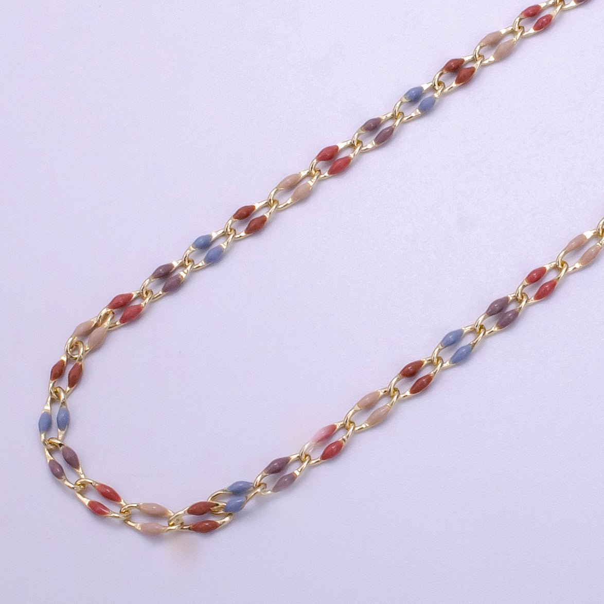 14k Gold Filled 3mm Dainty Oval Cable Link Chain Neon Enamel Chain by Yard, Unfinished Chain For Jewelry Supply | ROLL-598 to ROLL-608 ROLL-1075 ROLL-1405