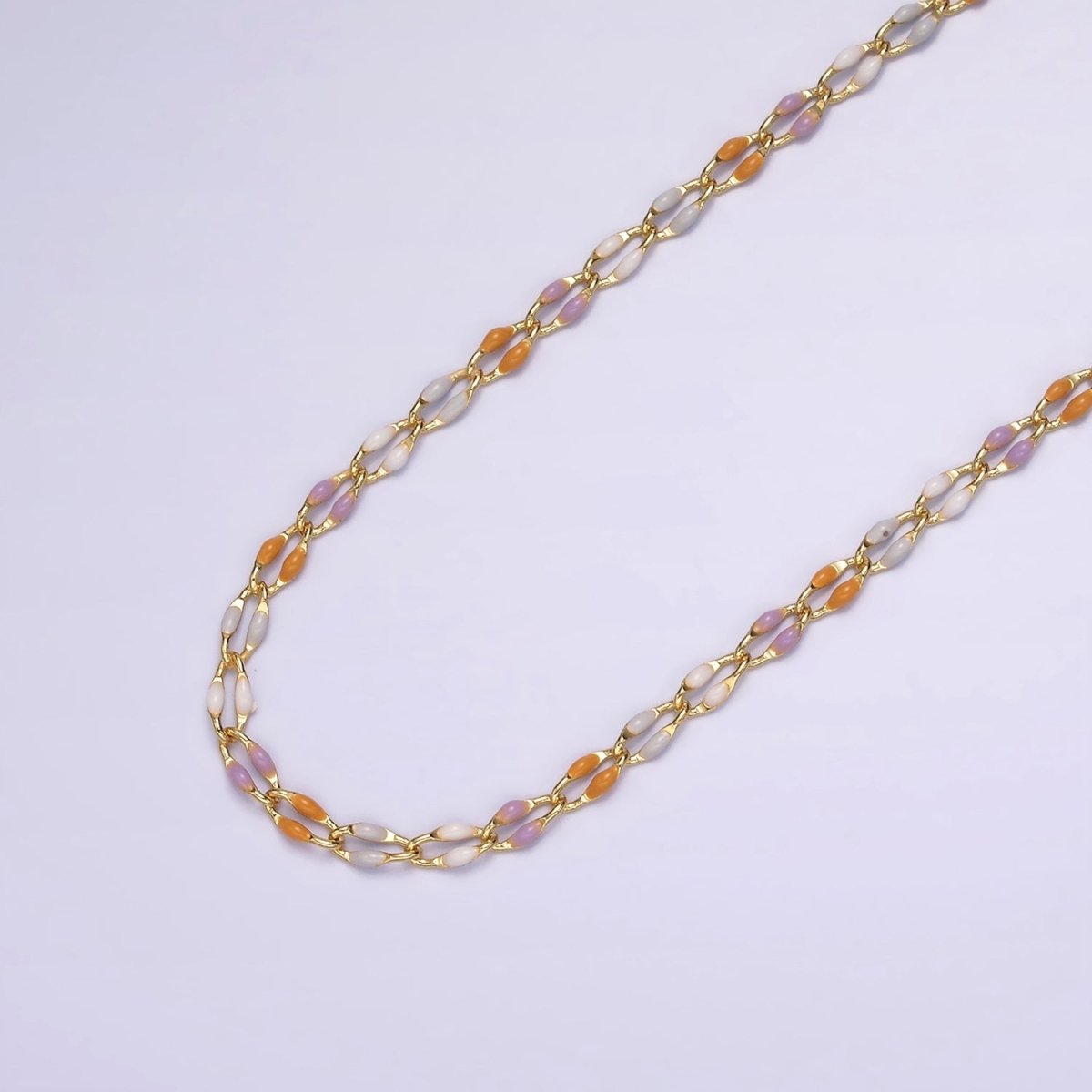 14k Gold Filled 3mm Dainty Oval Cable Link Chain Neon Enamel Chain by Yard, Unfinished Chain For Jewelry Supply | ROLL-598 to ROLL-608 ROLL-1075 ROLL-1405