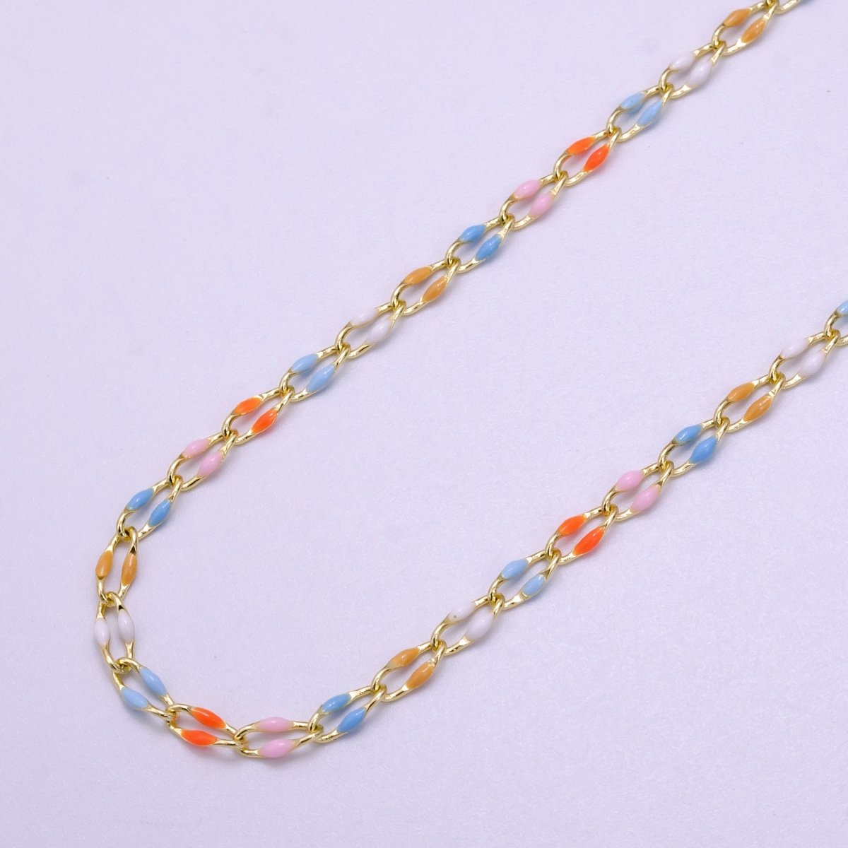 14k Gold Filled 3mm Dainty Oval Cable Link Chain Neon Enamel Chain by Yard, Unfinished Chain For Jewelry Supply | ROLL-598 to ROLL-608 ROLL-1075 ROLL-1405