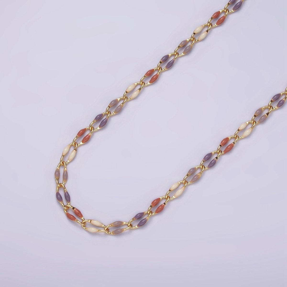 14k Gold Filled 3mm Dainty Oval Cable Link Chain Neon Enamel Chain by Yard, Unfinished Chain For Jewelry Supply | ROLL-598 to ROLL-608 ROLL-1075 ROLL-1405