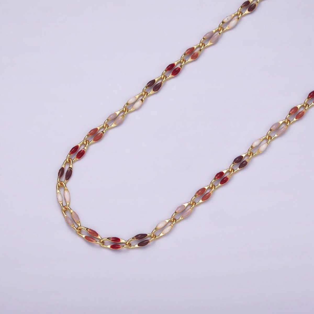 14k Gold Filled 3mm Dainty Oval Cable Link Chain Neon Enamel Chain by Yard, Unfinished Chain For Jewelry Supply | ROLL-598 to ROLL-608 ROLL-1075 ROLL-1405