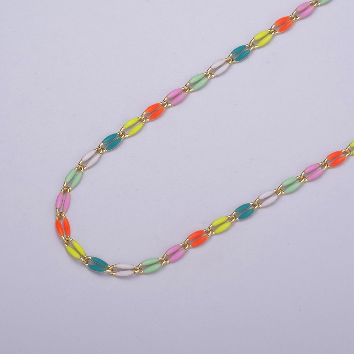 14k Gold Filled 3mm Dainty Oval Cable Link Chain Neon Enamel Chain by Yard, Unfinished Chain For Jewelry Supply | ROLL-598 to ROLL-608 ROLL-1075 ROLL-1405