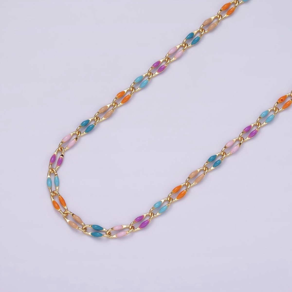 14k Gold Filled 3mm Dainty Oval Cable Link Chain Neon Enamel Chain by Yard, Unfinished Chain For Jewelry Supply | ROLL-598 to ROLL-608 ROLL-1075 ROLL-1405